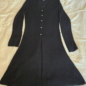 Black long ribbed rayon/silk cardigan